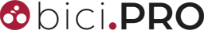 Logo di bici.PRO: simbolo rosso di bicicletta, evoca passione e dinamismo.